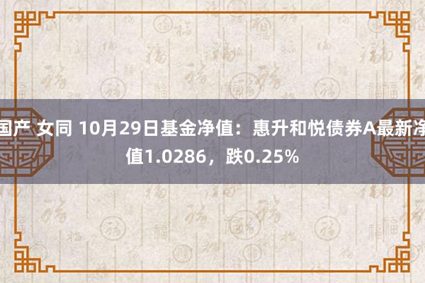 国产 女同 10月29日基金净值：惠升和悦债券A最新净值1.0286，跌0.25%