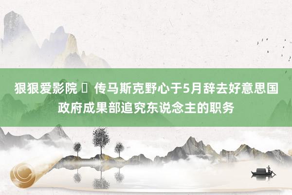 狠狠爱影院 ​传马斯克野心于5月辞去好意思国政府成果部追究东说念主的职务