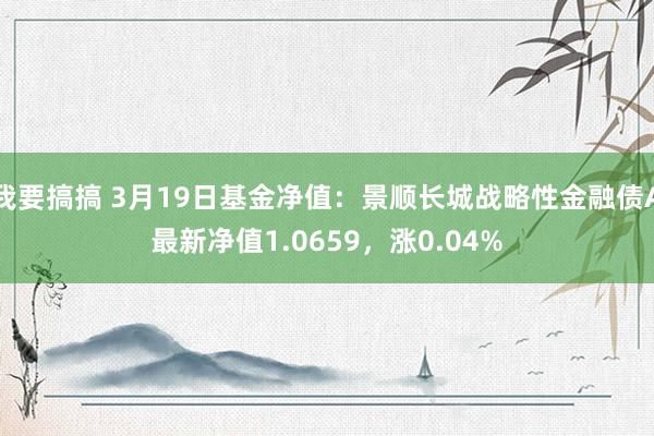 我要搞搞 3月19日基金净值：景顺长城战略性金融债A最新净值1.0659，涨0.04%
