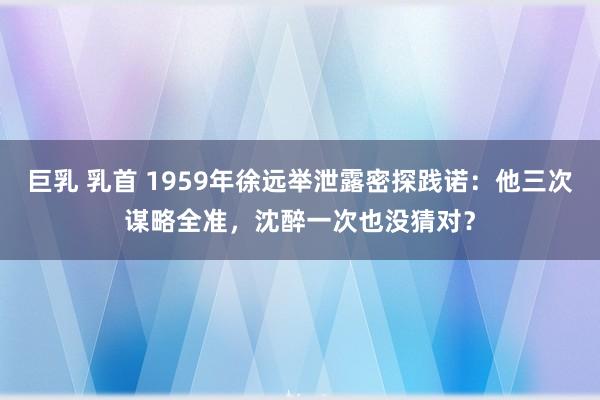 巨乳 乳首 1959年徐远举泄露密探践诺：他三次谋略全准，沈醉一次也没猜对？