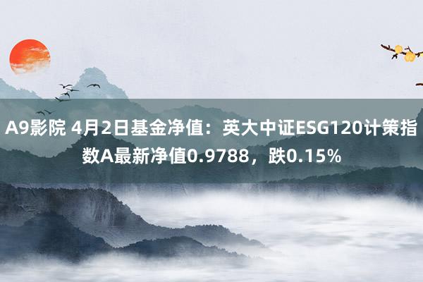 A9影院 4月2日基金净值：英大中证ESG120计策指数A最新净值0.9788，跌0.15%